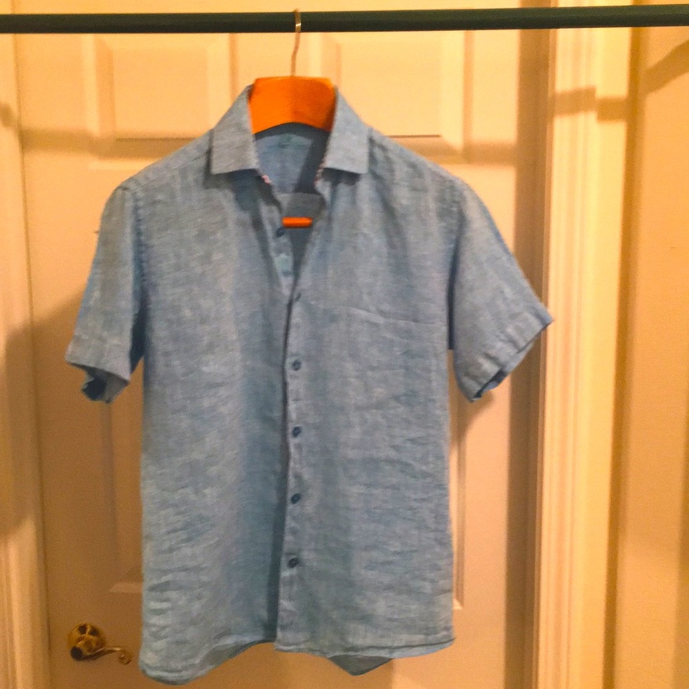 BERTIGO Mens Shirt 100% Linen Aqua Blue
